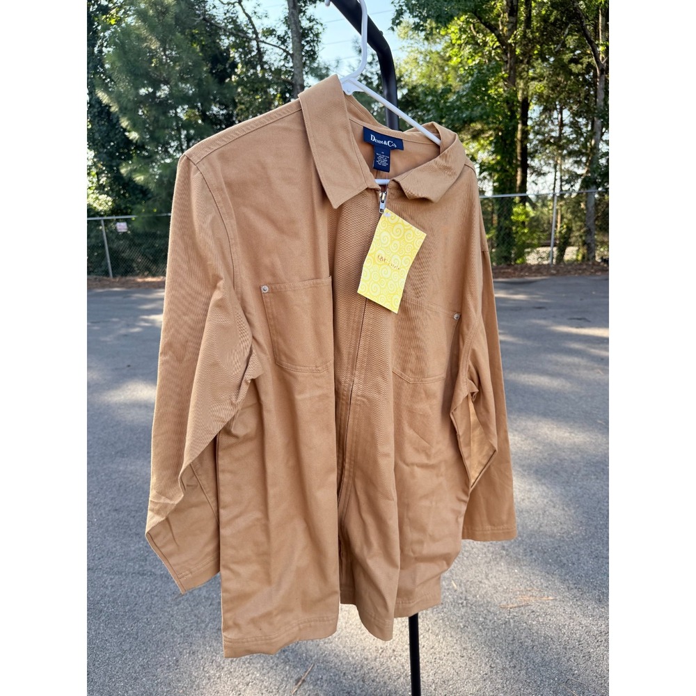 Vintage 90s Denim & Co Women's 1X Tan Cotton Utility Safari Chore Jacket Hong Ko